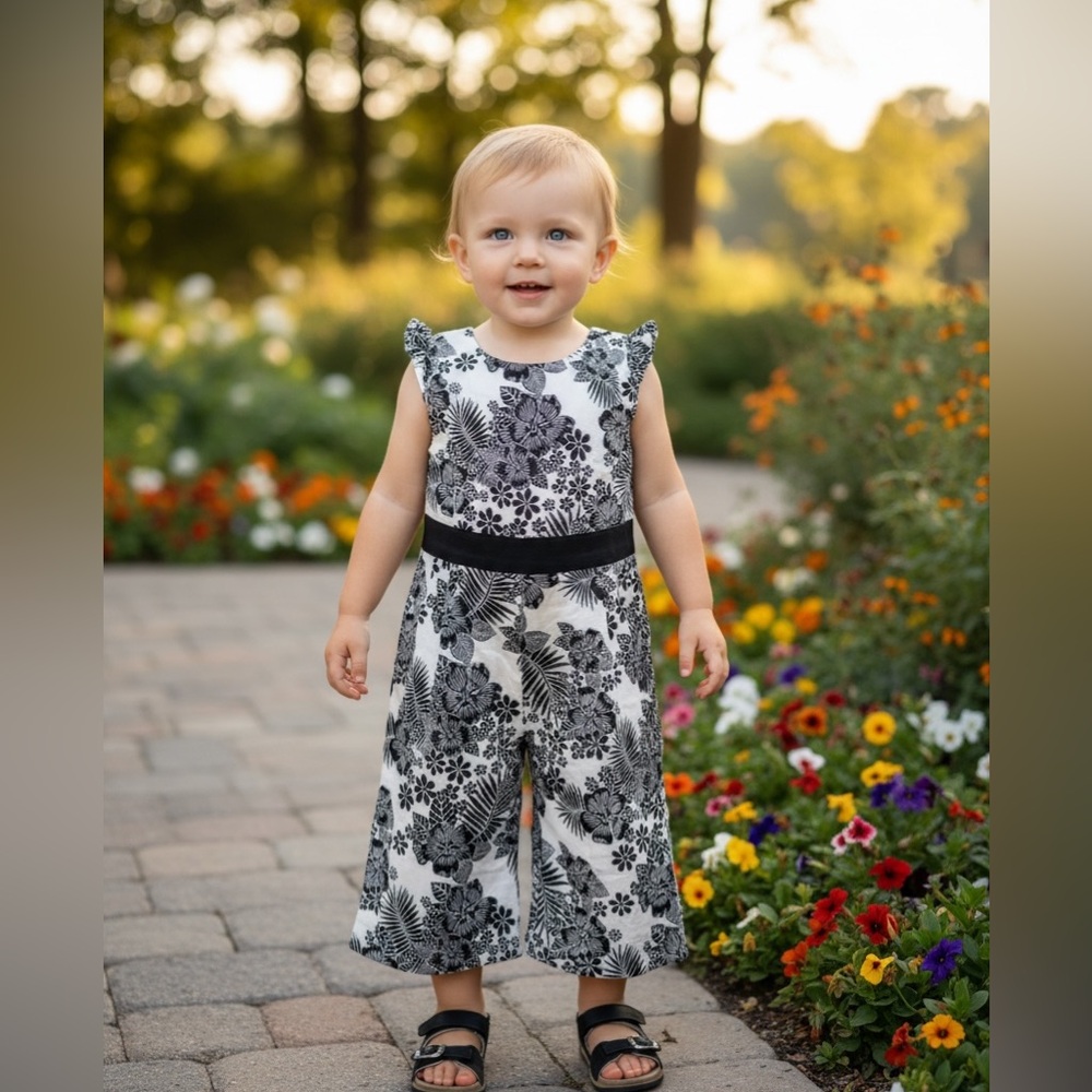 Janie and Jack Monochrome Floral Outfit